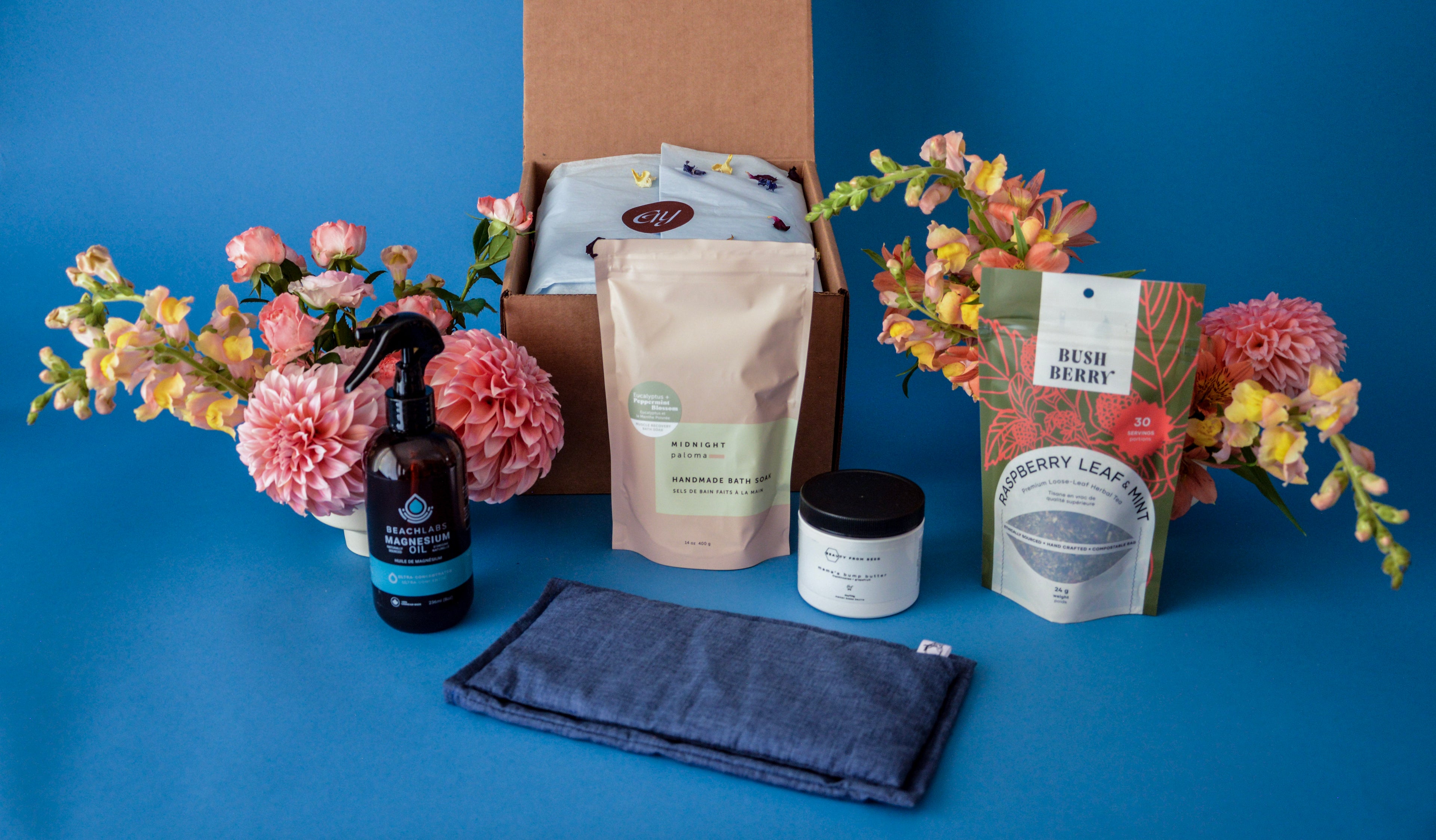 gift box with Canadian made safe and gentle self care products