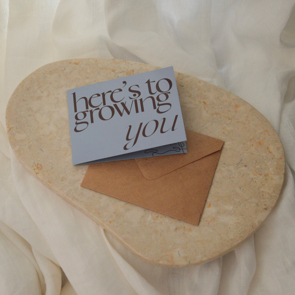 personalized card included in growing you gift set